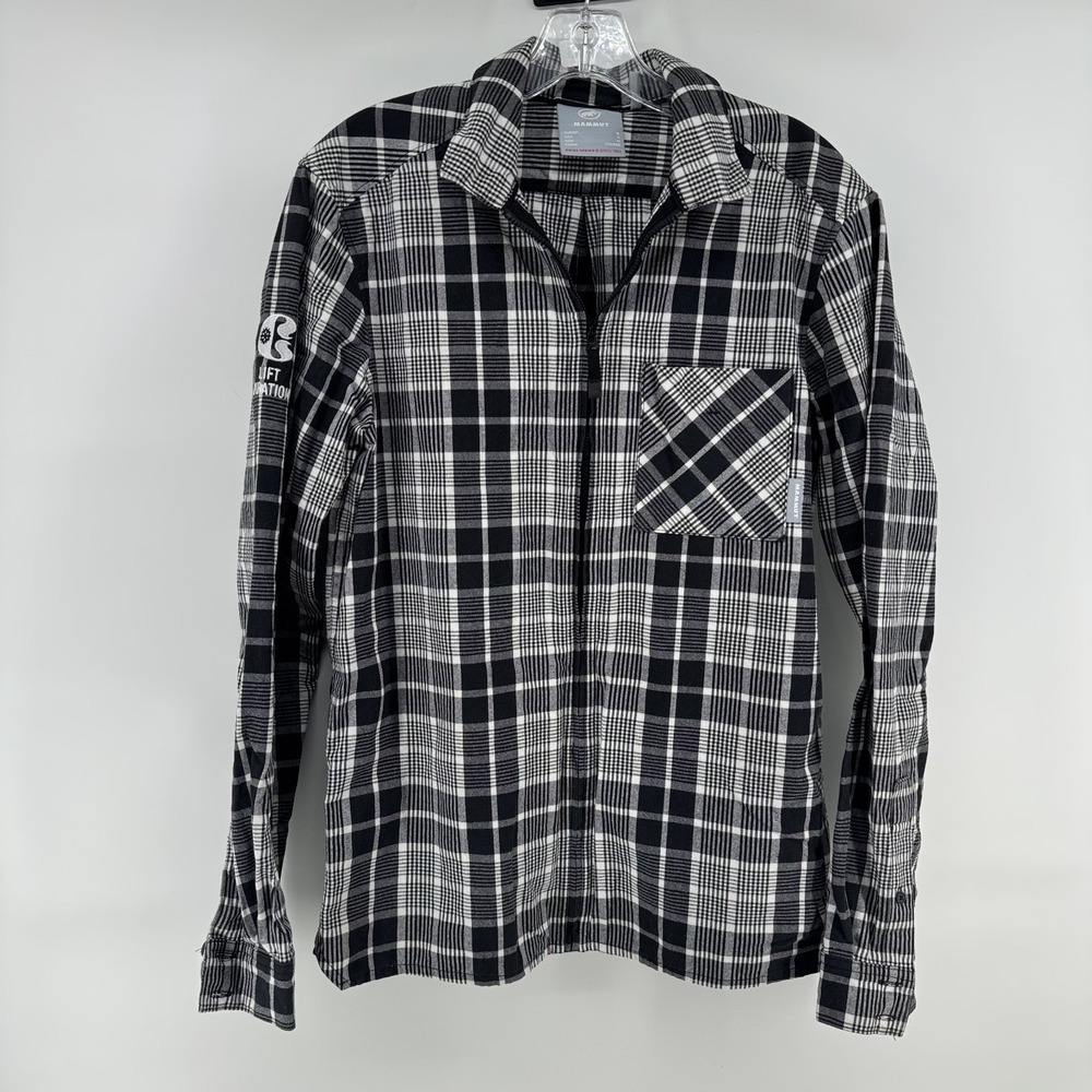 Mammut Shirt Mens SMALL White Black Full Zip Plaid Long Sleeve Outdoor Hiking